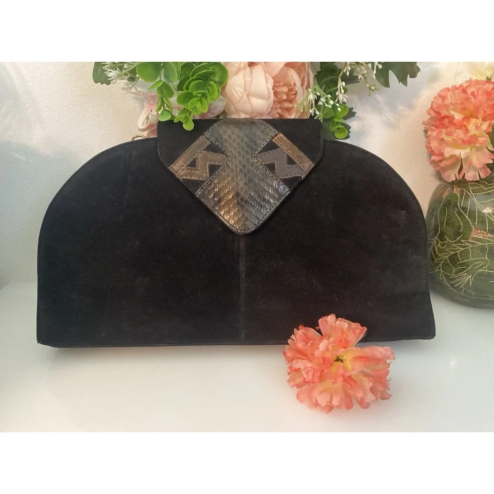 Jasmin Genuine Suede Leather Snakeskin Vintage‎ Crossbody Clutch Bag Hong Kong